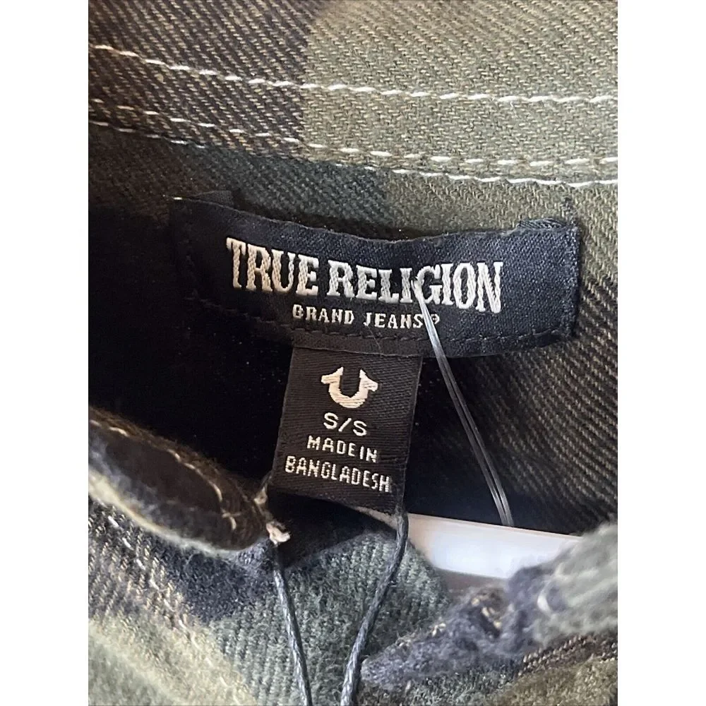 True Religion Flannel Plaid Western‎ Snap Shacket Men Size S Green Black NWT $89